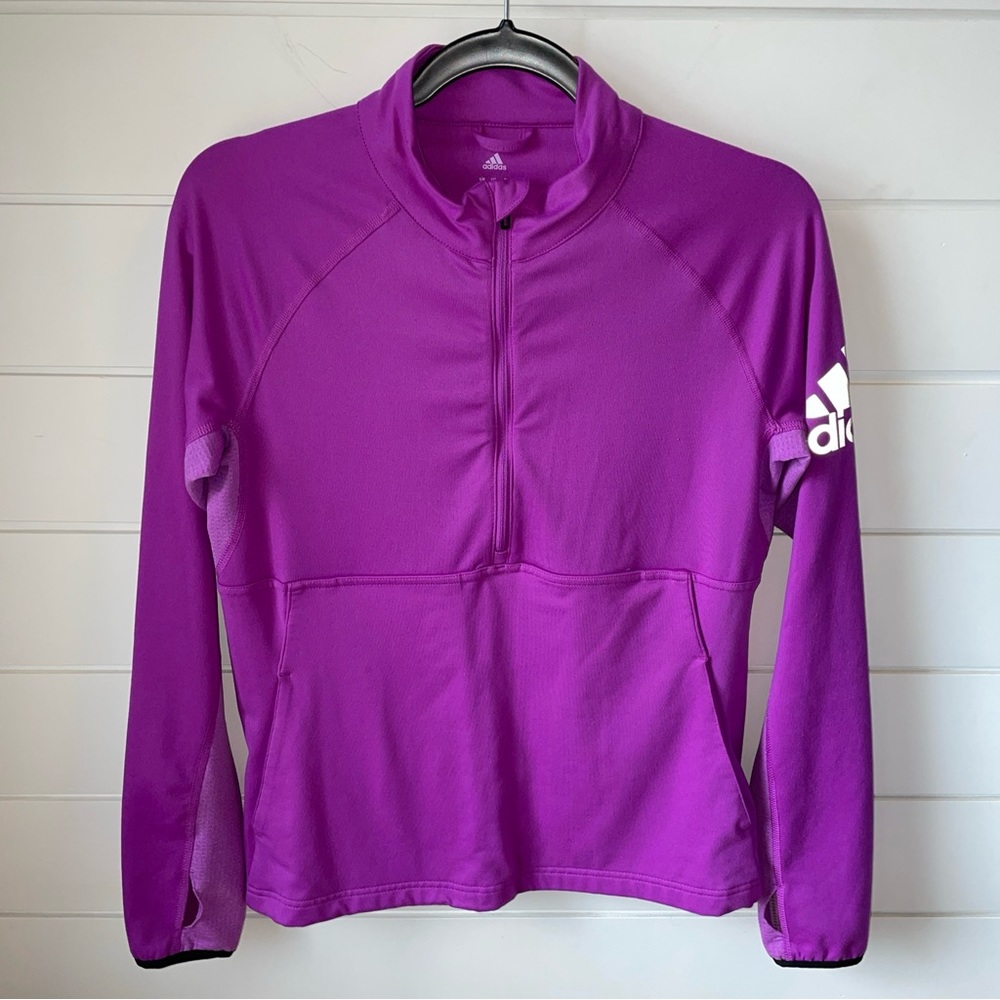 Adidas Climalite Jacket Half Zip Purple Pockets Thumbholes Women's Small‎ S